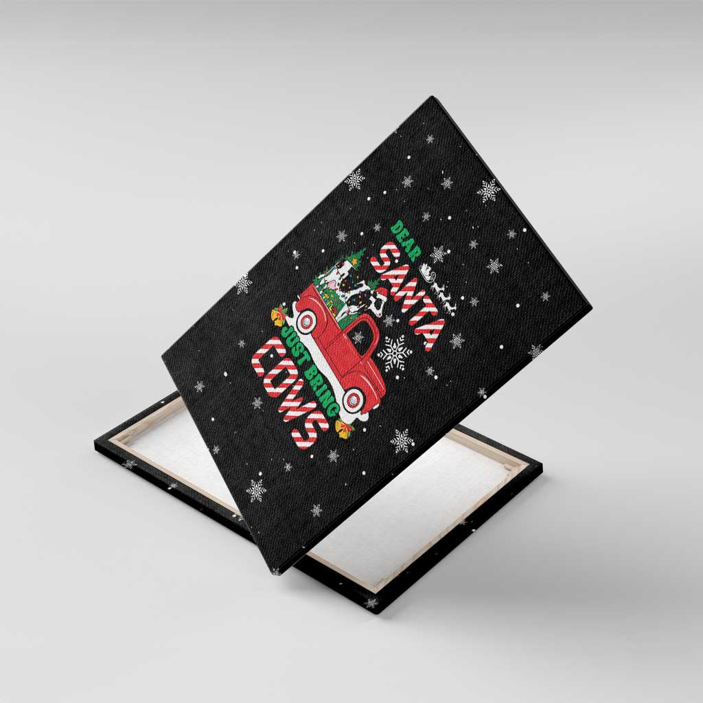 Funny Christmas Cows in Red Truck Canvas Wall Art Dear Santa Just Bring Cows Quote on Snowflake - Wonder Print Shop