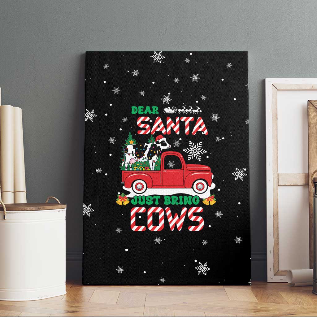 Funny Christmas Cows in Red Truck Canvas Wall Art Dear Santa Just Bring Cows Quote on Snowflake - Wonder Print Shop