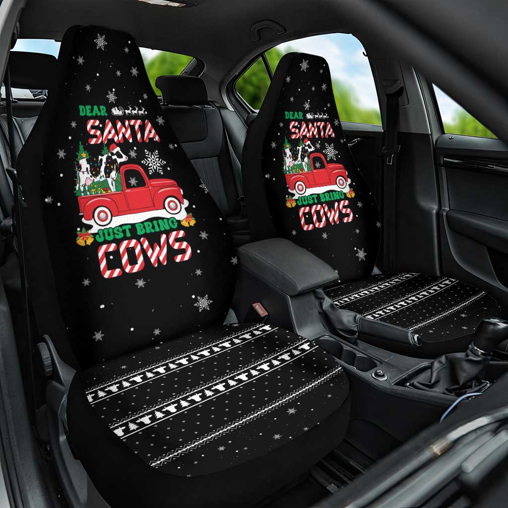 Funny Christmas Cows in Red Truck Car Seat Cover Dear Santa Just Bring Cows Quote on Snowflake - Wonder Print Shop
