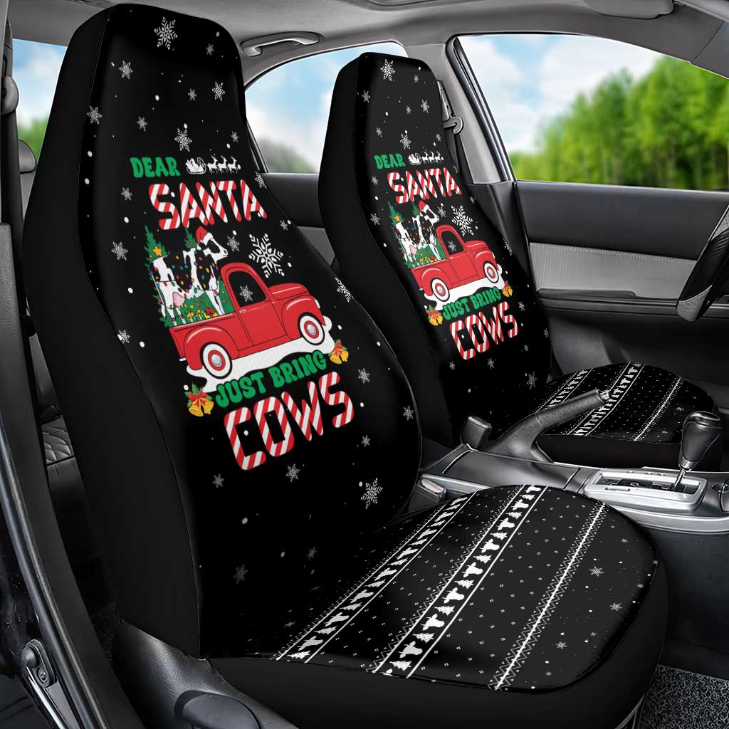 Funny Christmas Cows in Red Truck Car Seat Cover Dear Santa Just Bring Cows Quote on Snowflake - Wonder Print Shop