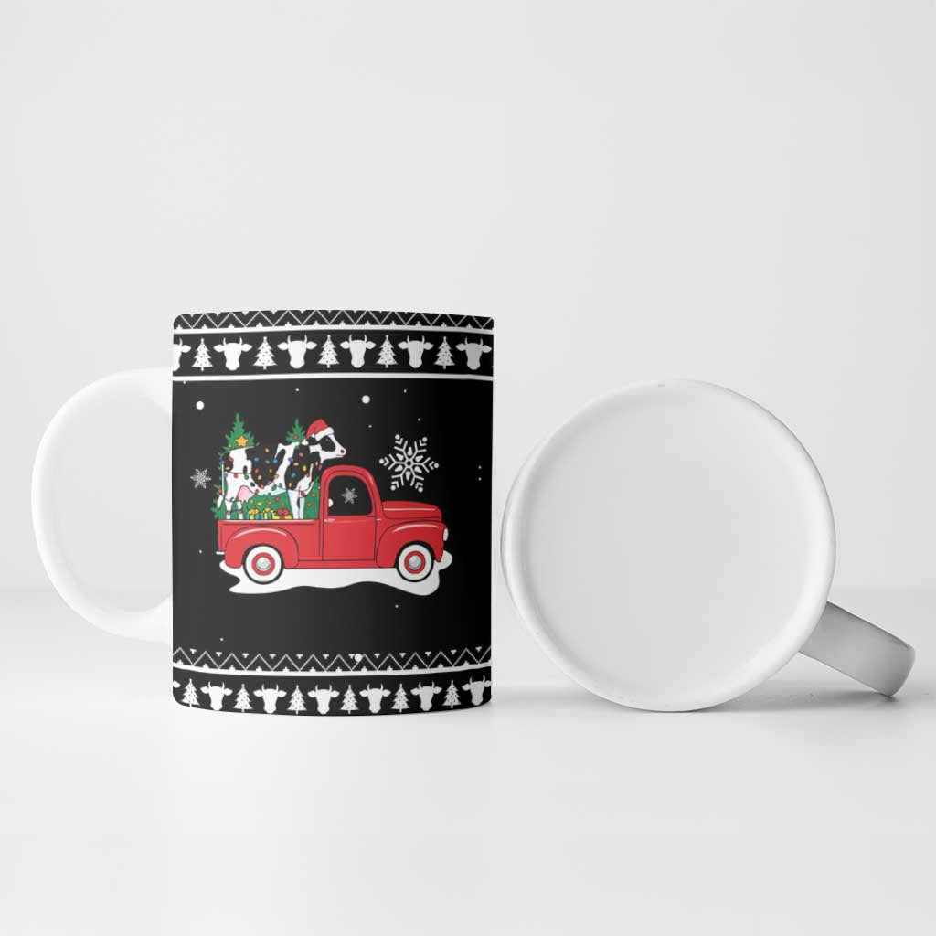 Funny Christmas Cows in Red Truck Ceramic Mug Dear Santa Just Bring Cows Quote on Snowflake - Wonder Print Shop