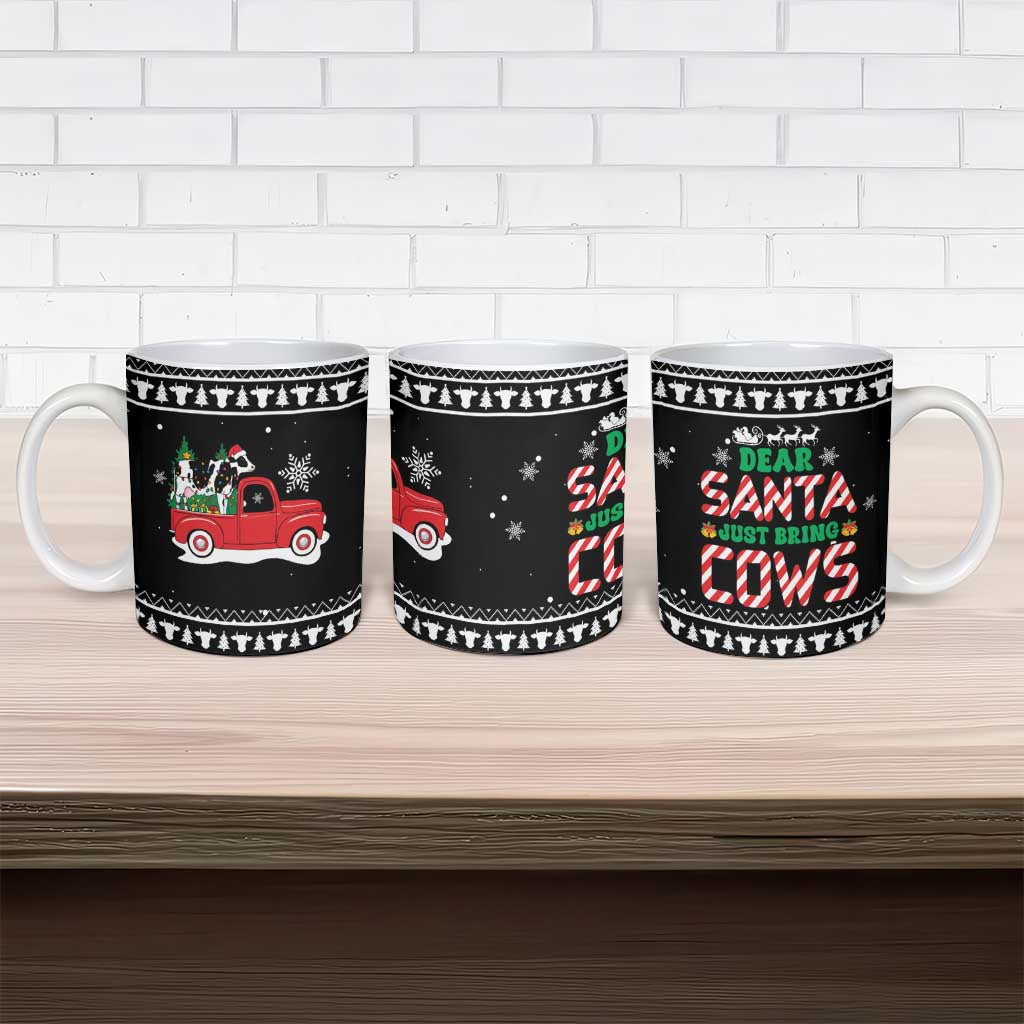 Funny Christmas Cows in Red Truck Ceramic Mug Dear Santa Just Bring Cows Quote on Snowflake - Wonder Print Shop