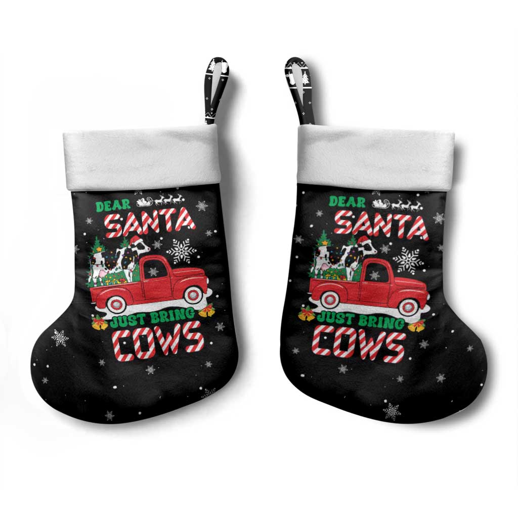 Funny Christmas Cows in Red Truck Christmas Stocking Dear Santa Just Bring Cows Quote on Snowflake - Wonder Print Shop