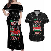 Funny Christmas Cows in Red Truck Couples Matching Off Shoulder Maxi Dress and Hawaiian Shirt Dear Santa Just Bring Cows Quote on Snowflake - Wonder Print Shop