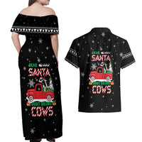 Funny Christmas Cows in Red Truck Couples Matching Off Shoulder Maxi Dress and Hawaiian Shirt Dear Santa Just Bring Cows Quote on Snowflake - Wonder Print Shop