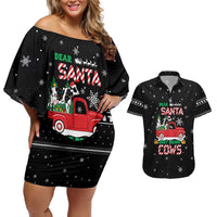Funny Christmas Cows in Red Truck Couples Matching Off Shoulder Short Dress and Hawaiian Shirt Dear Santa Just Bring Cows Quote on Snowflake - Wonder Print Shop