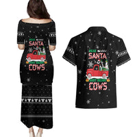Funny Christmas Cows in Red Truck Couples Matching Puletasi and Hawaiian Shirt Dear Santa Just Bring Cows Quote on Snowflake - Wonder Print Shop
