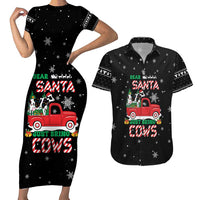 Funny Christmas Cows in Red Truck Couples Matching Short Sleeve Bodycon Dress and Hawaiian Shirt Dear Santa Just Bring Cows Quote on Snowflake - Wonder Print Shop