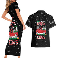 Funny Christmas Cows in Red Truck Couples Matching Short Sleeve Bodycon Dress and Hawaiian Shirt Dear Santa Just Bring Cows Quote on Snowflake - Wonder Print Shop