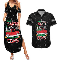 Funny Christmas Cows in Red Truck Couples Matching Summer Maxi Dress and Hawaiian Shirt Dear Santa Just Bring Cows Quote on Snowflake - Wonder Print Shop