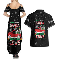 Funny Christmas Cows in Red Truck Couples Matching Summer Maxi Dress and Hawaiian Shirt Dear Santa Just Bring Cows Quote on Snowflake - Wonder Print Shop
