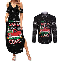 Funny Christmas Cows in Red Truck Couples Matching Summer Maxi Dress and Long Sleeve Button Shirt Dear Santa Just Bring Cows Quote on Snowflake - Wonder Print Shop