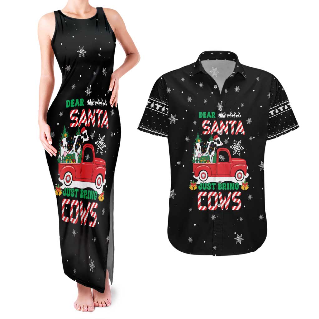 Funny Christmas Cows in Red Truck Couples Matching Tank Maxi Dress and Hawaiian Shirt Dear Santa Just Bring Cows Quote on Snowflake - Wonder Print Shop