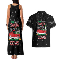 Funny Christmas Cows in Red Truck Couples Matching Tank Maxi Dress and Hawaiian Shirt Dear Santa Just Bring Cows Quote on Snowflake - Wonder Print Shop