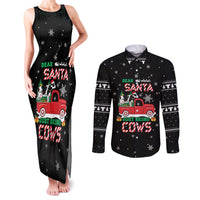 Funny Christmas Cows in Red Truck Couples Matching Tank Maxi Dress and Long Sleeve Button Shirt Dear Santa Just Bring Cows Quote on Snowflake - Wonder Print Shop