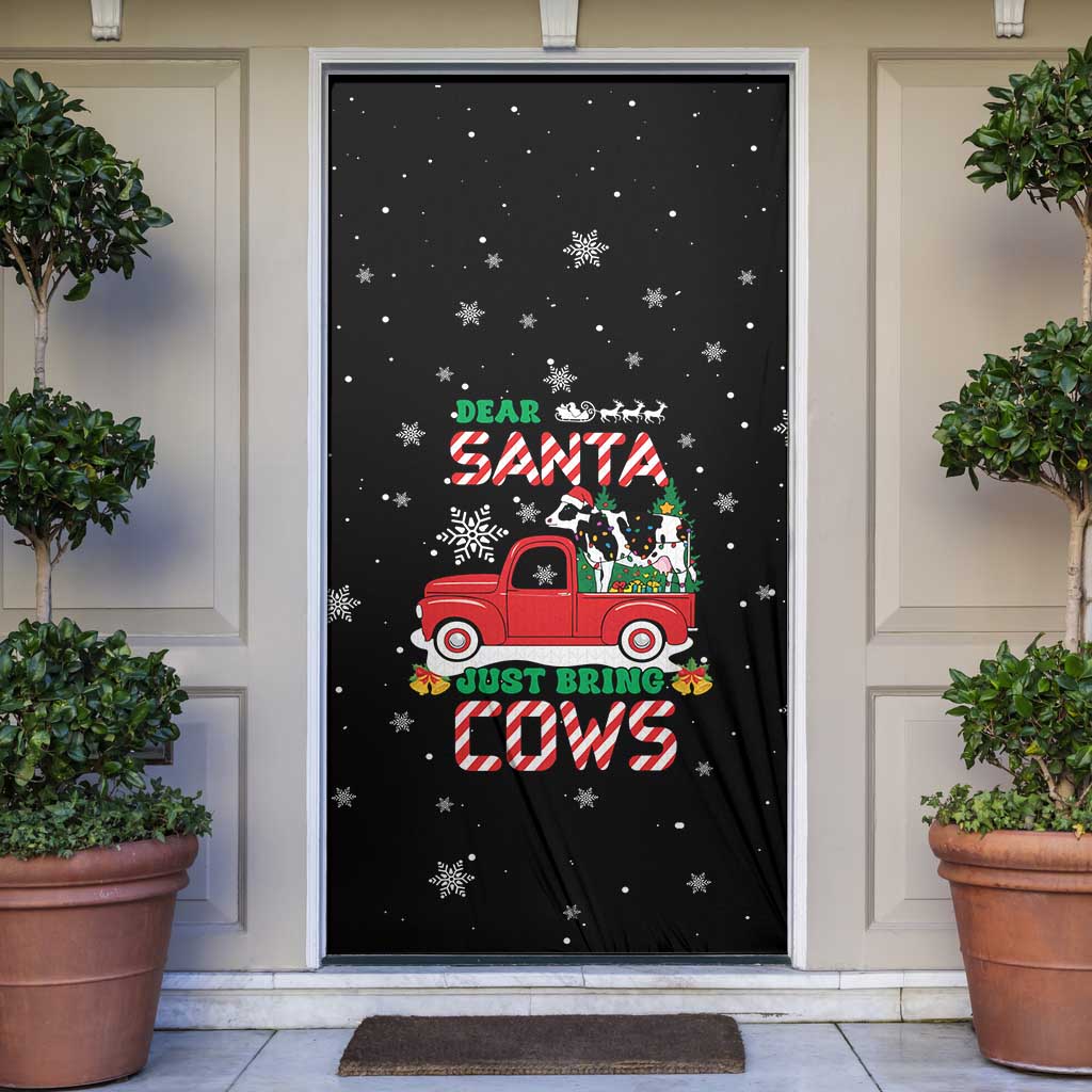 Funny Christmas Cows in Red Truck Door Cover Dear Santa Just Bring Cows Quote on Snowflake - Wonder Print Shop