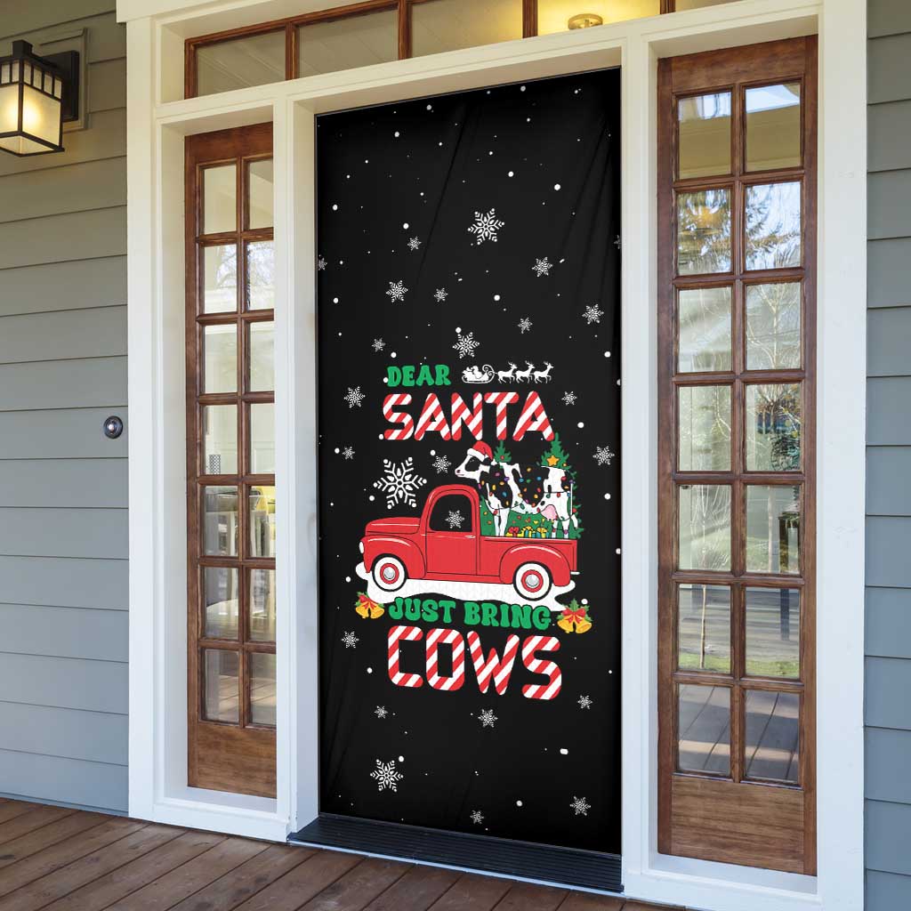 Funny Christmas Cows in Red Truck Door Cover Dear Santa Just Bring Cows Quote on Snowflake - Wonder Print Shop