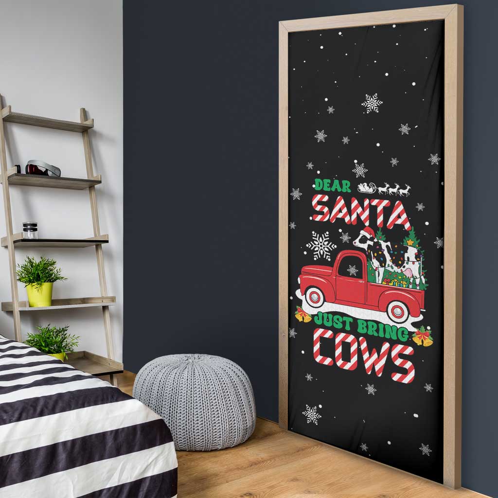 Funny Christmas Cows in Red Truck Door Cover Dear Santa Just Bring Cows Quote on Snowflake - Wonder Print Shop