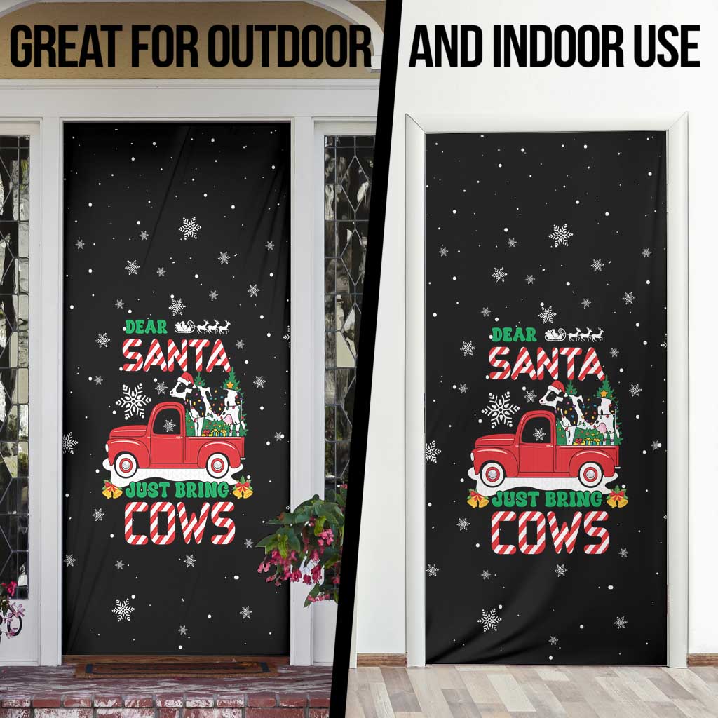 Funny Christmas Cows in Red Truck Door Cover Dear Santa Just Bring Cows Quote on Snowflake - Wonder Print Shop