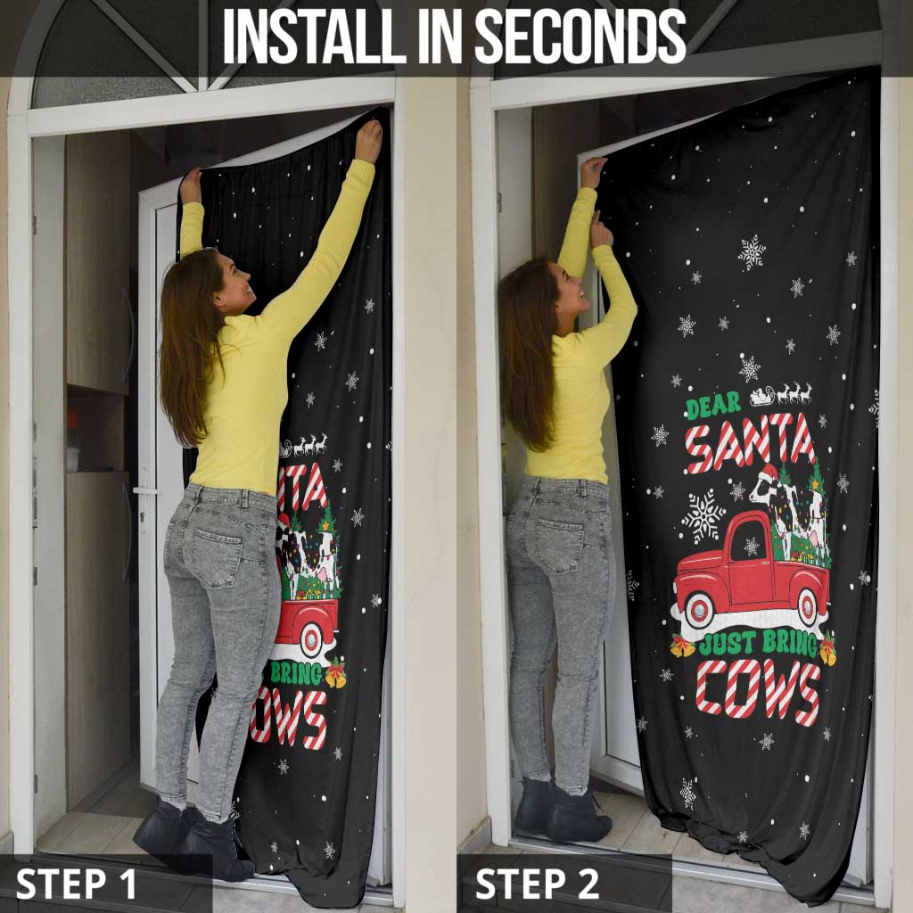 Funny Christmas Cows in Red Truck Door Cover Dear Santa Just Bring Cows Quote on Snowflake - Wonder Print Shop