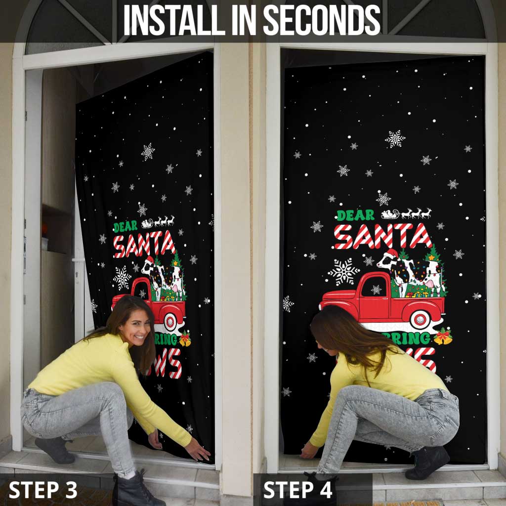 Funny Christmas Cows in Red Truck Door Cover Dear Santa Just Bring Cows Quote on Snowflake - Wonder Print Shop