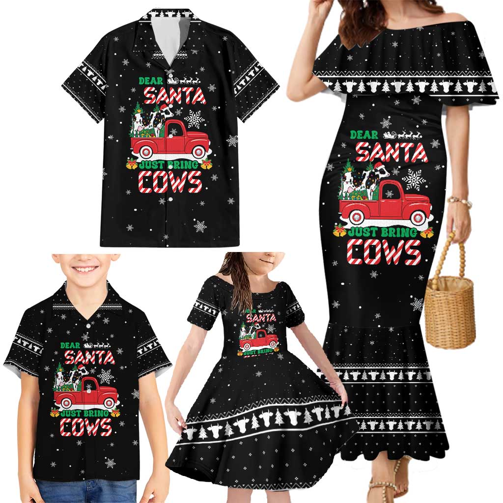 Funny Christmas Cows in Red Truck Family Matching Mermaid Dress and Hawaiian Shirt Dear Santa Just Bring Cows Quote on Snowflake - Wonder Print Shop