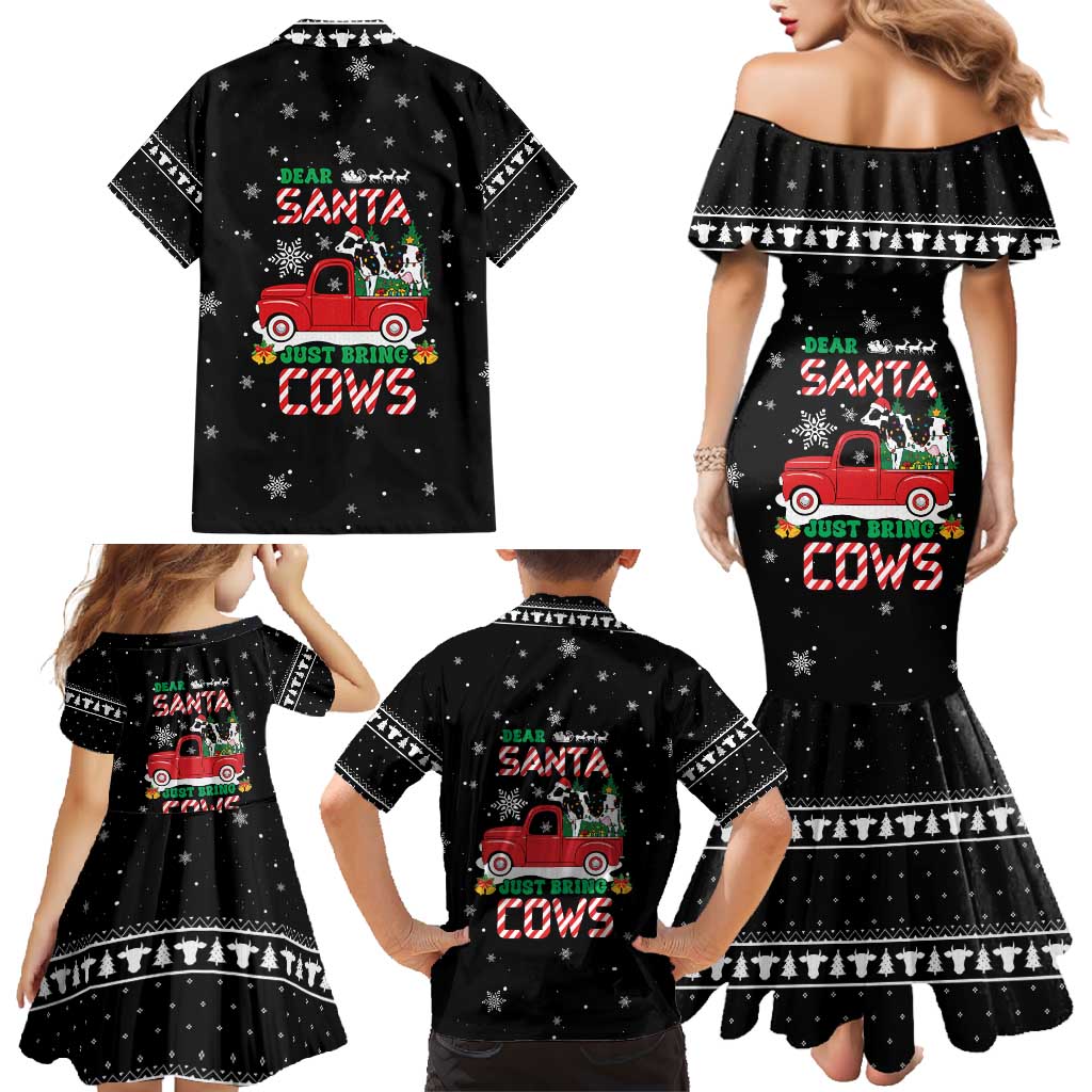 Funny Christmas Cows in Red Truck Family Matching Mermaid Dress and Hawaiian Shirt Dear Santa Just Bring Cows Quote on Snowflake - Wonder Print Shop