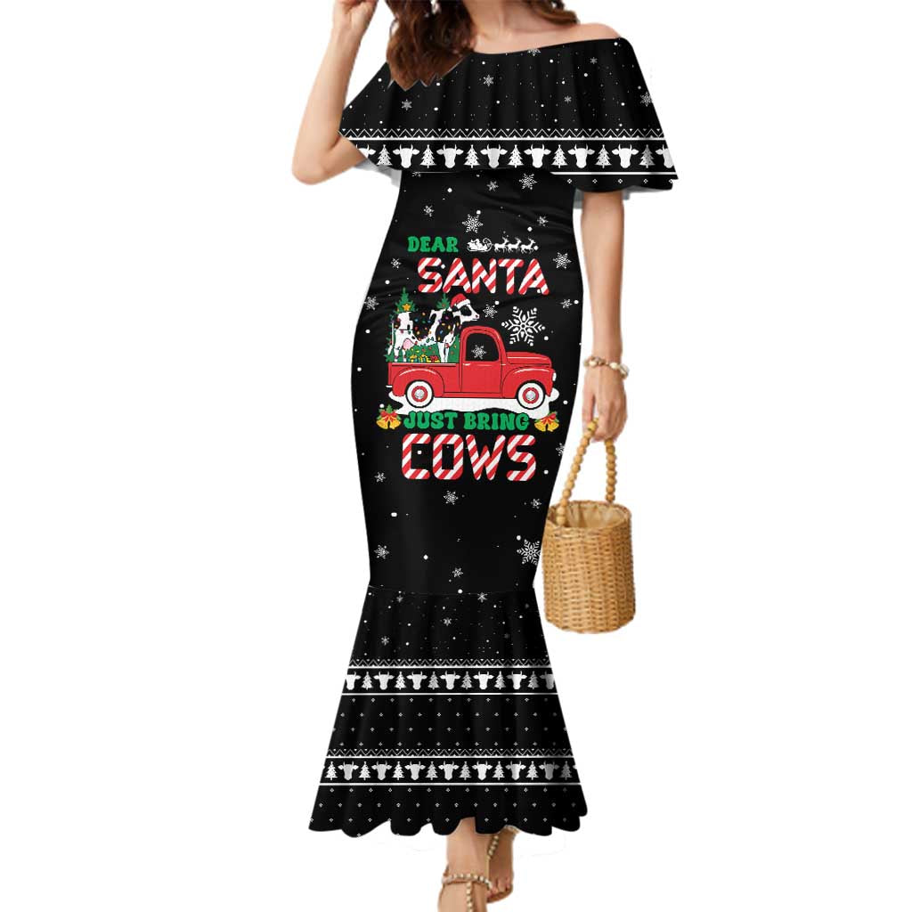 Funny Christmas Cows in Red Truck Family Matching Mermaid Dress and Hawaiian Shirt Dear Santa Just Bring Cows Quote on Snowflake - Wonder Print Shop