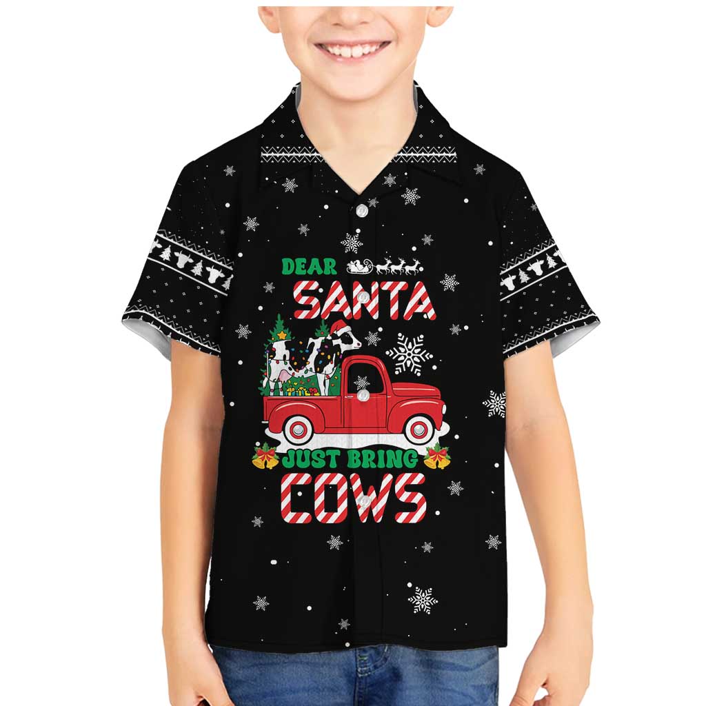 Funny Christmas Cows in Red Truck Family Matching Mermaid Dress and Hawaiian Shirt Dear Santa Just Bring Cows Quote on Snowflake - Wonder Print Shop