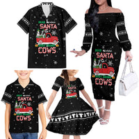 Funny Christmas Cows in Red Truck Family Matching Off The Shoulder Long Sleeve Dress and Hawaiian Shirt Dear Santa Just Bring Cows Quote on Snowflake - Wonder Print Shop