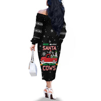 Funny Christmas Cows in Red Truck Family Matching Off The Shoulder Long Sleeve Dress and Hawaiian Shirt Dear Santa Just Bring Cows Quote on Snowflake - Wonder Print Shop