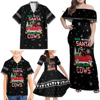 Funny Christmas Cows in Red Truck Family Matching Off Shoulder Maxi Dress and Hawaiian Shirt Dear Santa Just Bring Cows Quote on Snowflake - Wonder Print Shop