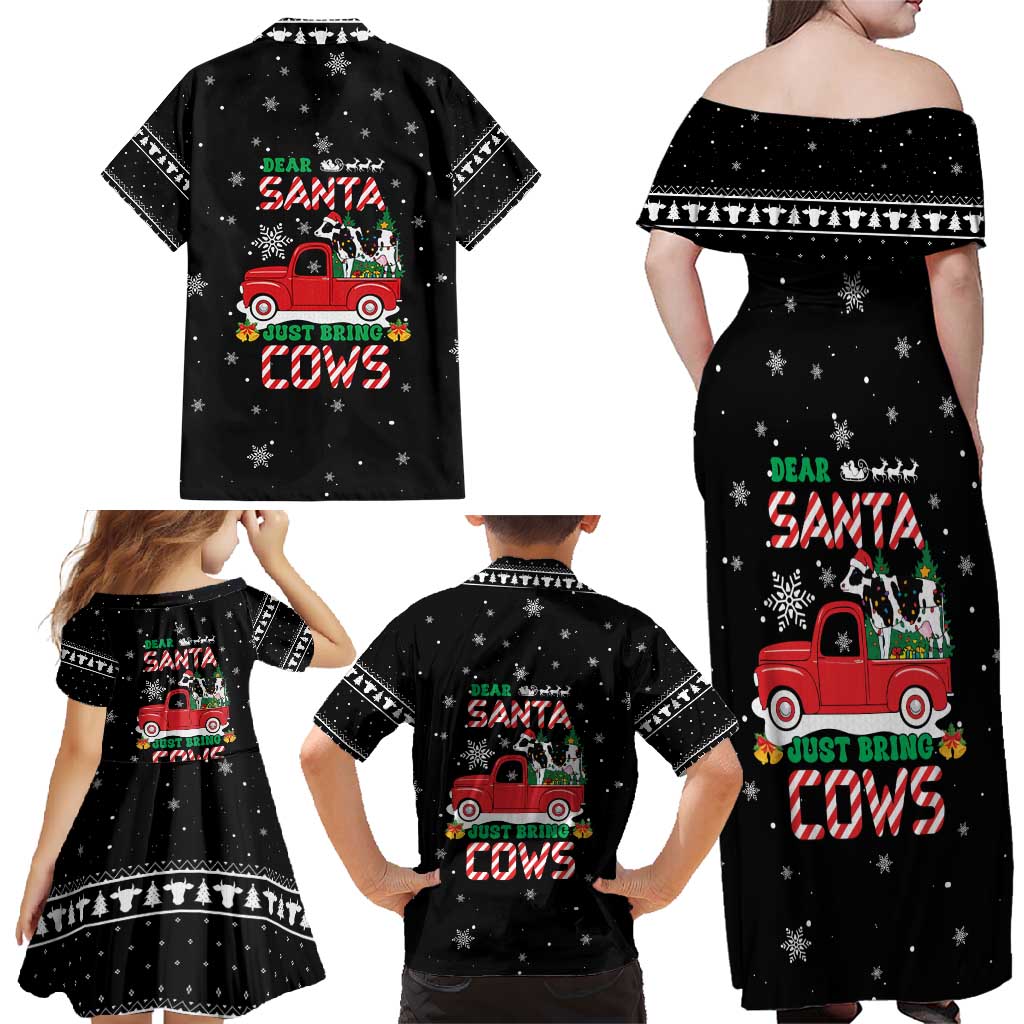 Funny Christmas Cows in Red Truck Family Matching Off Shoulder Maxi Dress and Hawaiian Shirt Dear Santa Just Bring Cows Quote on Snowflake - Wonder Print Shop