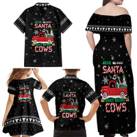 Funny Christmas Cows in Red Truck Family Matching Off Shoulder Maxi Dress and Hawaiian Shirt Dear Santa Just Bring Cows Quote on Snowflake - Wonder Print Shop