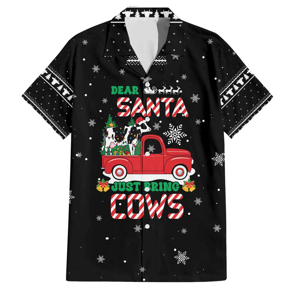 Funny Christmas Cows in Red Truck Family Matching Off Shoulder Maxi Dress and Hawaiian Shirt Dear Santa Just Bring Cows Quote on Snowflake - Wonder Print Shop