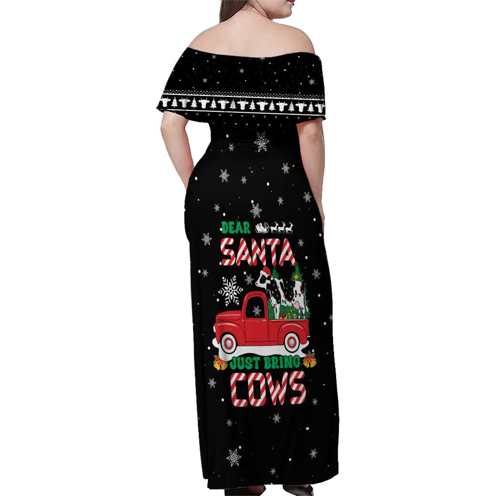 Funny Christmas Cows in Red Truck Family Matching Off Shoulder Maxi Dress and Hawaiian Shirt Dear Santa Just Bring Cows Quote on Snowflake - Wonder Print Shop