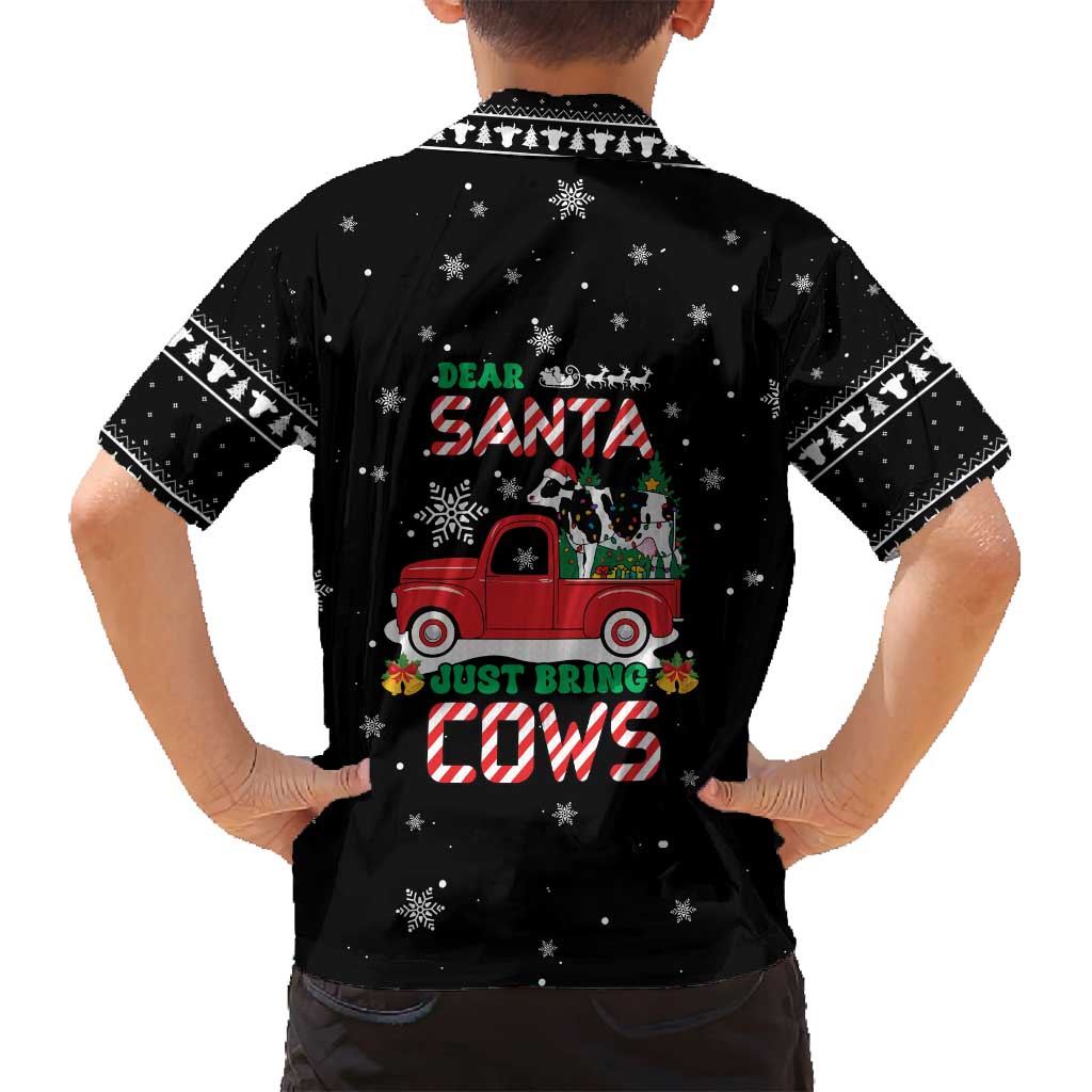 Funny Christmas Cows in Red Truck Family Matching Off Shoulder Short Dress and Hawaiian Shirt Dear Santa Just Bring Cows Quote on Snowflake - Wonder Print Shop