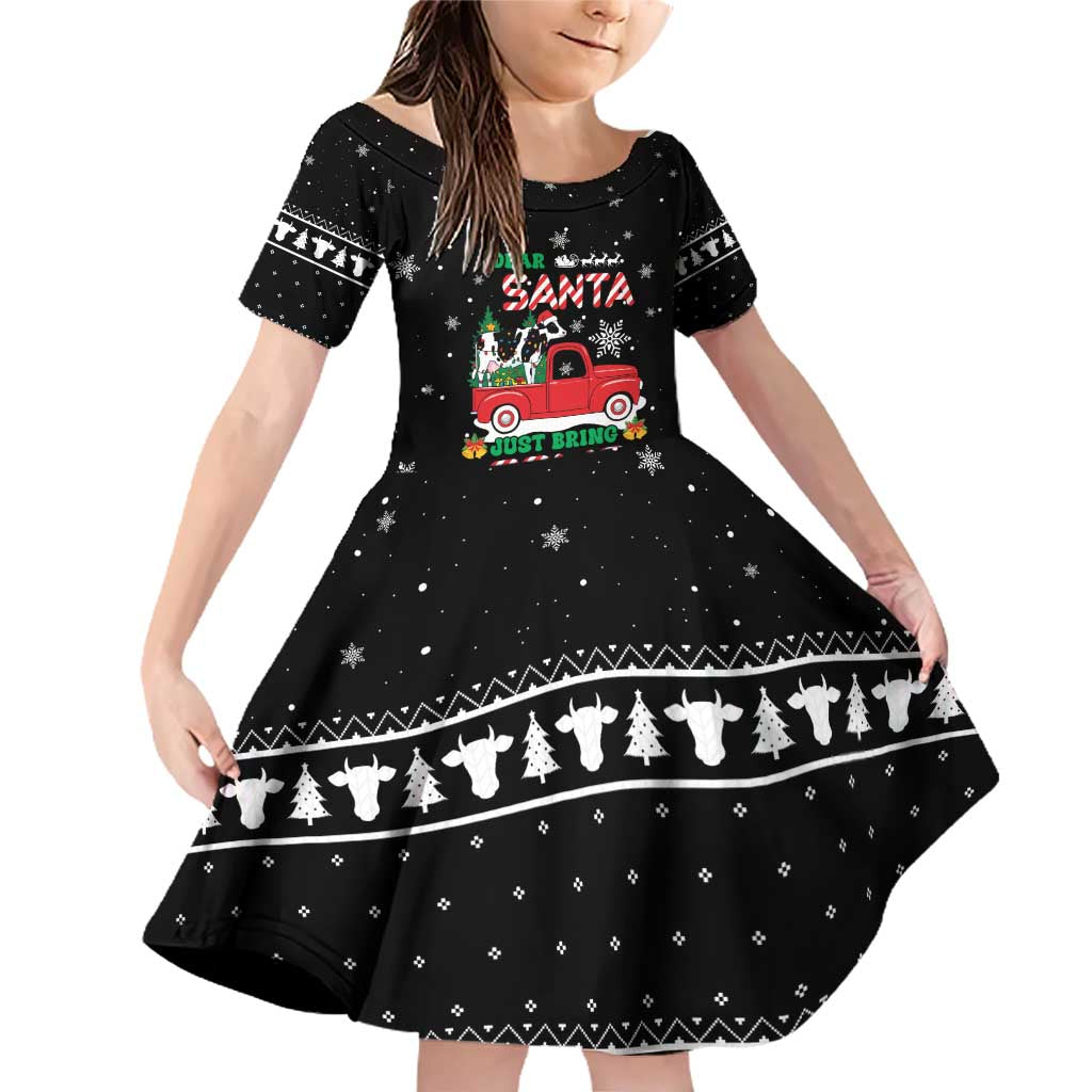 Funny Christmas Cows in Red Truck Family Matching Off Shoulder Short Dress and Hawaiian Shirt Dear Santa Just Bring Cows Quote on Snowflake - Wonder Print Shop