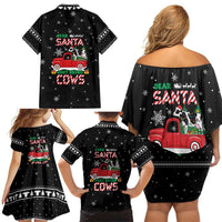 Funny Christmas Cows in Red Truck Family Matching Off Shoulder Short Dress and Hawaiian Shirt Dear Santa Just Bring Cows Quote on Snowflake - Wonder Print Shop