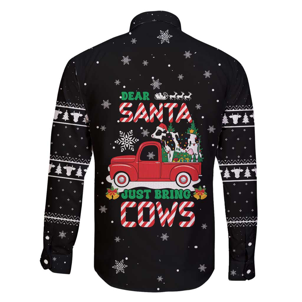 Funny Christmas Cows in Red Truck Family Matching Off Shoulder Short Dress and Hawaiian Shirt Dear Santa Just Bring Cows Quote on Snowflake - Wonder Print Shop