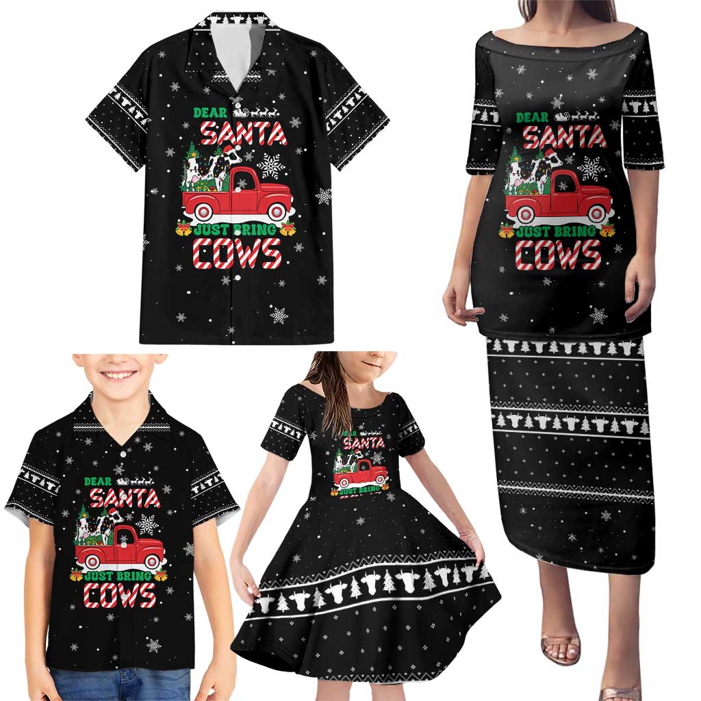 Funny Christmas Cows in Red Truck Family Matching Puletasi and Hawaiian Shirt Dear Santa Just Bring Cows Quote on Snowflake - Wonder Print Shop