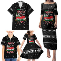 Funny Christmas Cows in Red Truck Family Matching Puletasi and Hawaiian Shirt Dear Santa Just Bring Cows Quote on Snowflake - Wonder Print Shop