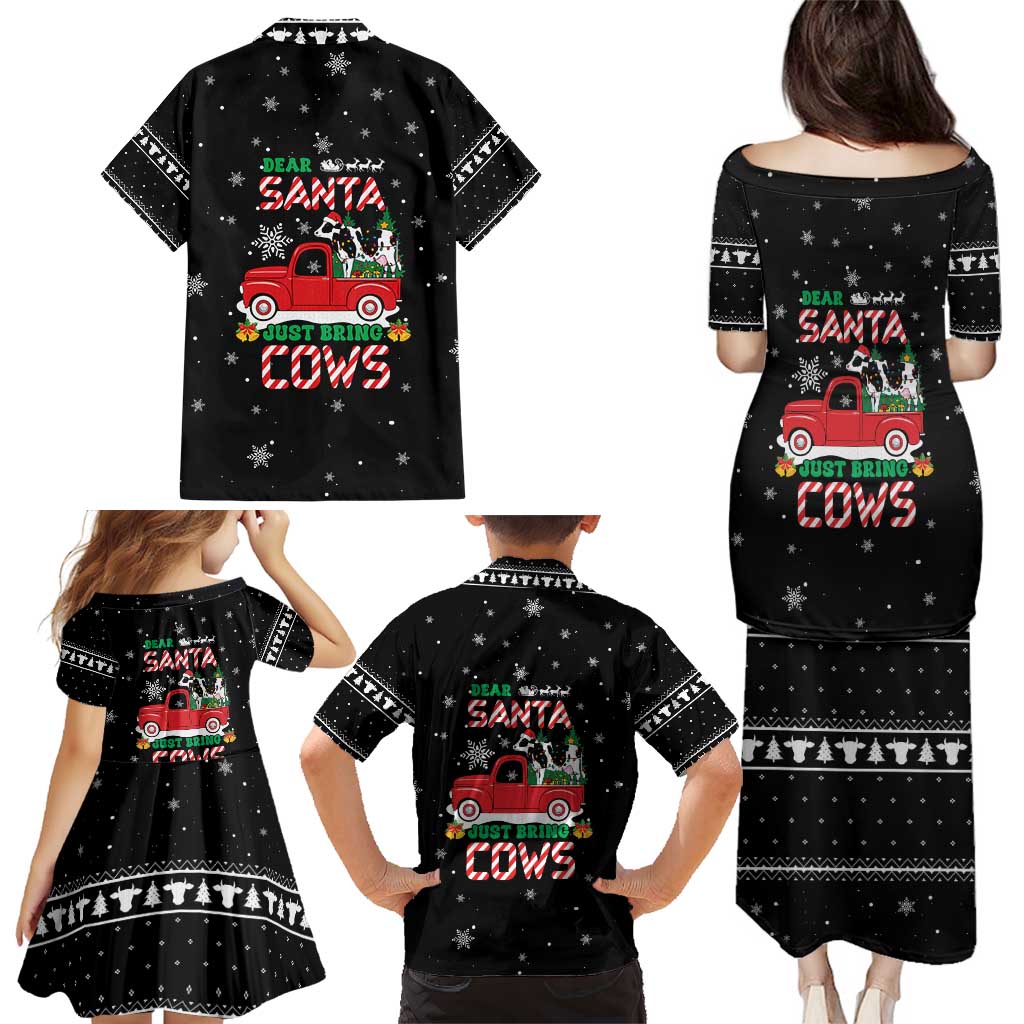 Funny Christmas Cows in Red Truck Family Matching Puletasi and Hawaiian Shirt Dear Santa Just Bring Cows Quote on Snowflake - Wonder Print Shop