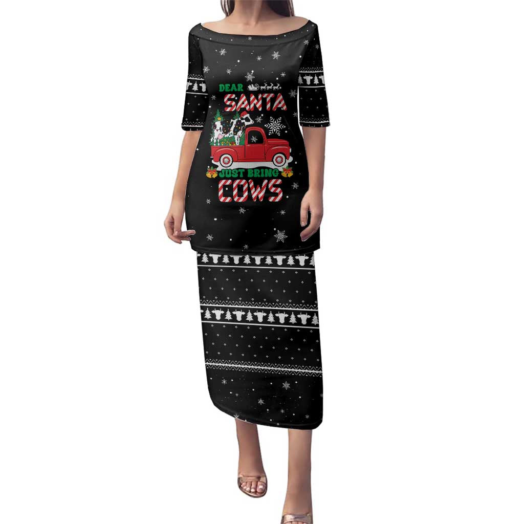 Funny Christmas Cows in Red Truck Family Matching Puletasi and Hawaiian Shirt Dear Santa Just Bring Cows Quote on Snowflake - Wonder Print Shop