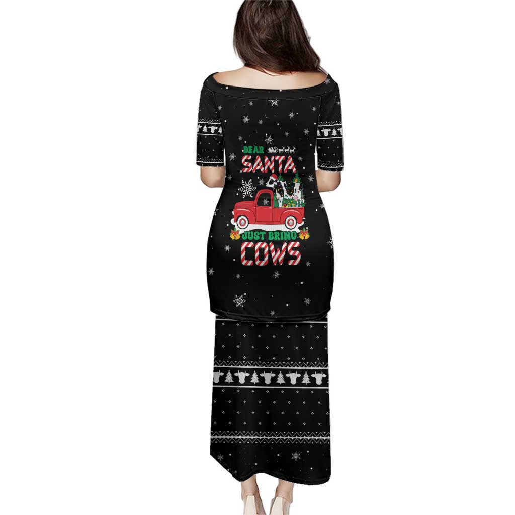Funny Christmas Cows in Red Truck Family Matching Puletasi and Hawaiian Shirt Dear Santa Just Bring Cows Quote on Snowflake - Wonder Print Shop