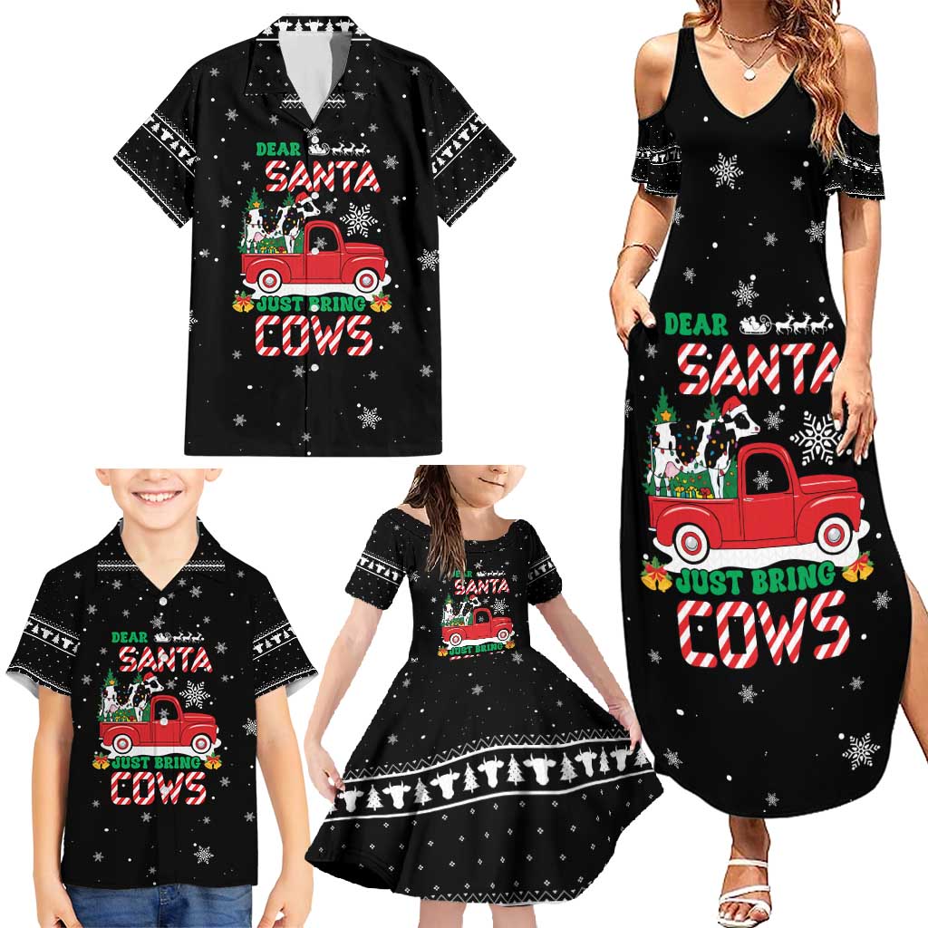 Funny Christmas Cows in Red Truck Family Matching Summer Maxi Dress and Hawaiian Shirt Dear Santa Just Bring Cows Quote on Snowflake - Wonder Print Shop