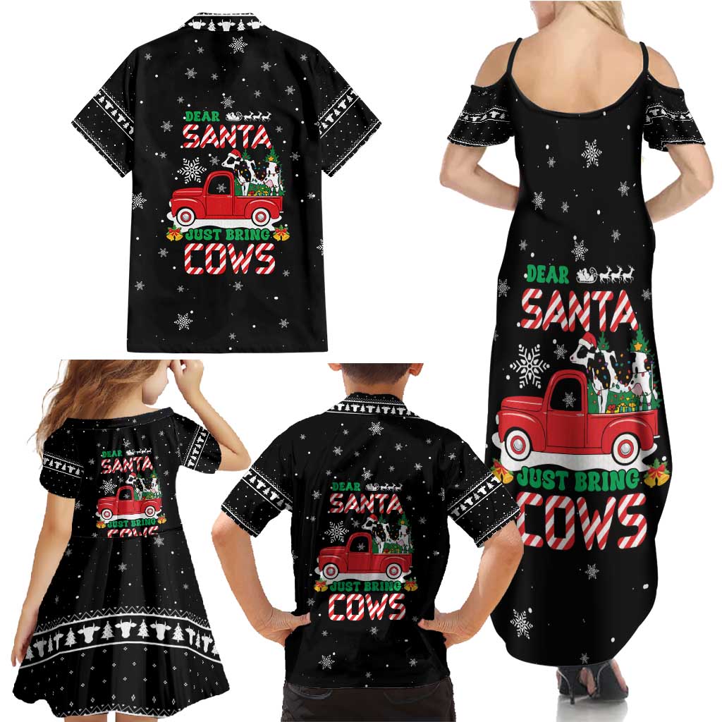 Funny Christmas Cows in Red Truck Family Matching Summer Maxi Dress and Hawaiian Shirt Dear Santa Just Bring Cows Quote on Snowflake - Wonder Print Shop