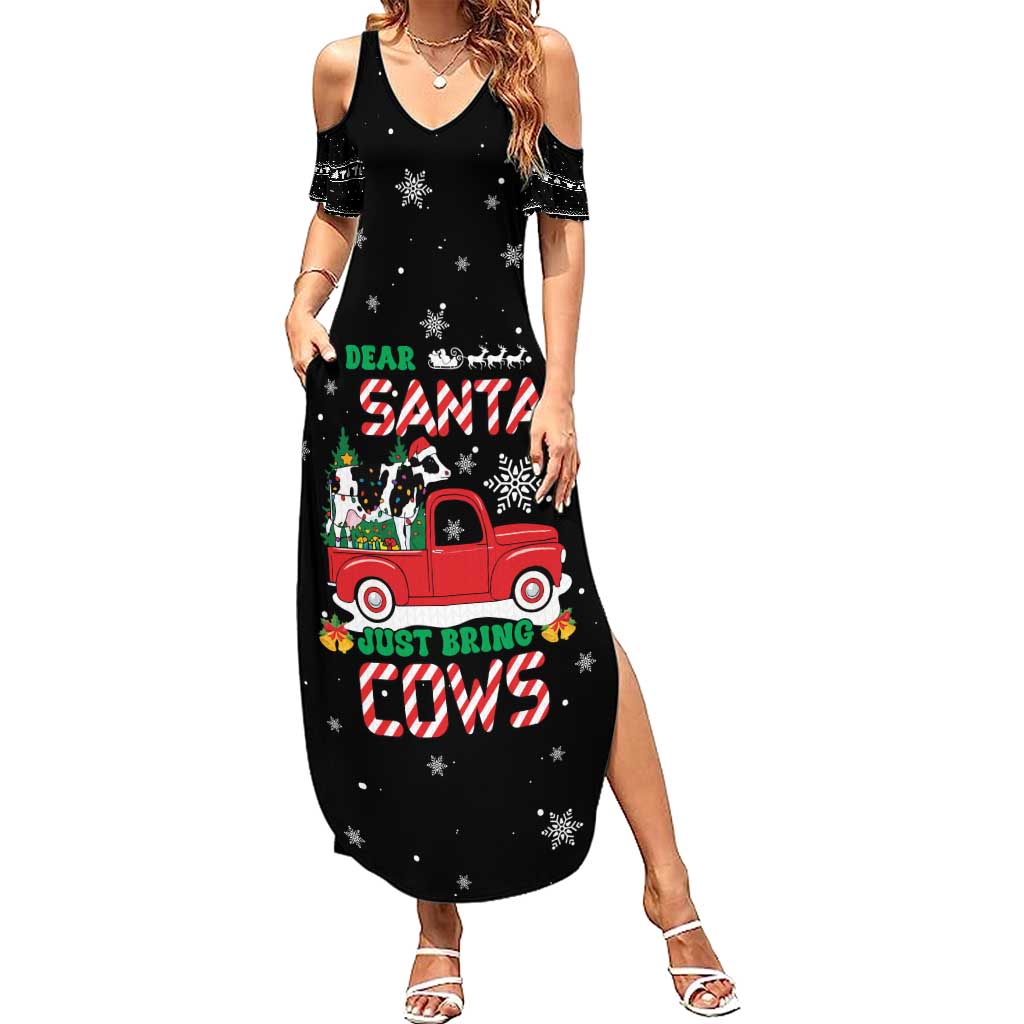Funny Christmas Cows in Red Truck Family Matching Summer Maxi Dress and Hawaiian Shirt Dear Santa Just Bring Cows Quote on Snowflake - Wonder Print Shop