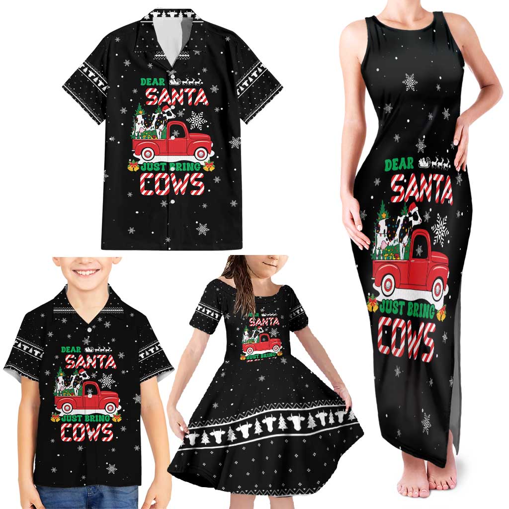 Funny Christmas Cows in Red Truck Family Matching Tank Maxi Dress and Hawaiian Shirt Dear Santa Just Bring Cows Quote on Snowflake - Wonder Print Shop