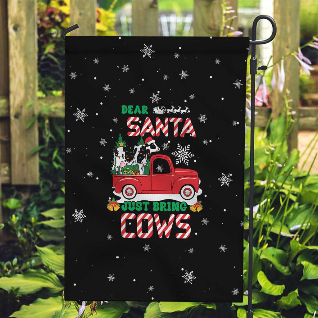 Funny Christmas Cows in Red Truck Garden Flag Dear Santa Just Bring Cows Quote on Snowflake - Wonder Print Shop
